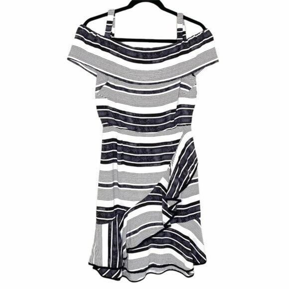 Olivaceous NWT Striped Cold Shoulder Dress Medium - Picture 1 of 8